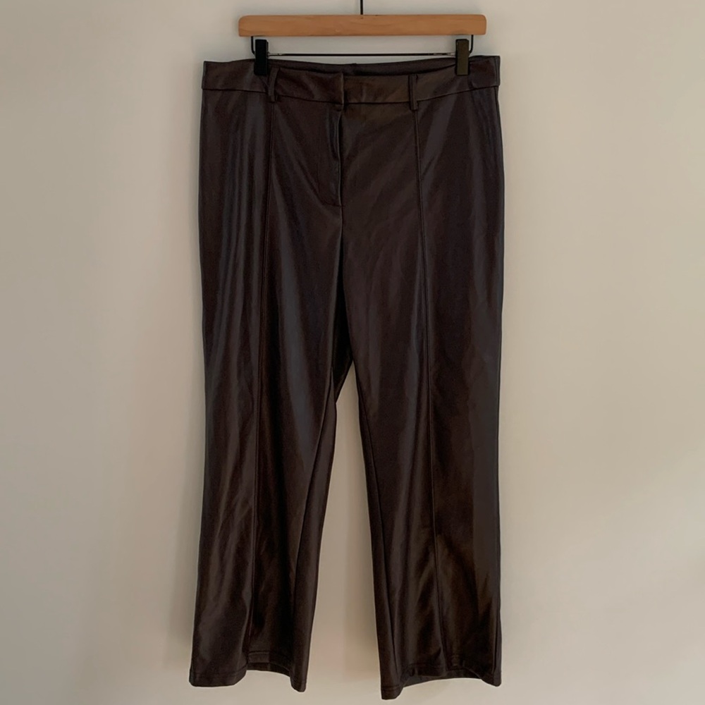 Avec Les Filles Faux Leather Wide Leg Trouser Pants Dark Brown Size XL Fall Chic